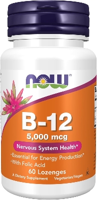 Picture of NOW Foods Supplements, Vitamin B-12 5,000 mcg, With Folic Acid, Nervous System Health*, 60 Lozenges