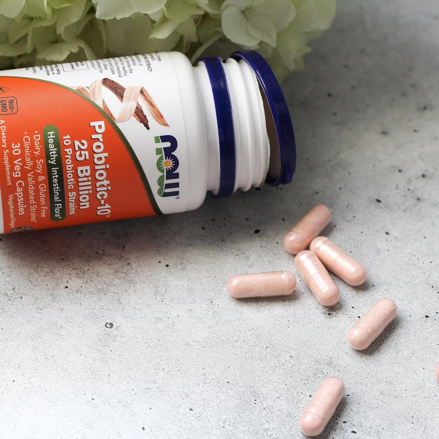 Picture of NOW Foods Supplements, Probiotic-10™, 25 Billion, with 10 Probiotic Strains, Dairy, Soy and Gluten Free, Strain Verified, 30 Veg Capsules