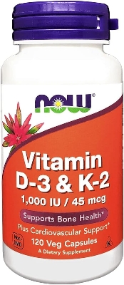 Picture of NOW Foods Vitamin D-3 & K-2 1000 iu/45 mcg - 120 Veg Capsules
