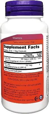 Picture of NOW Foods Vitamin D-3 & K-2 1000 iu/45 mcg - 120 Veg Capsules