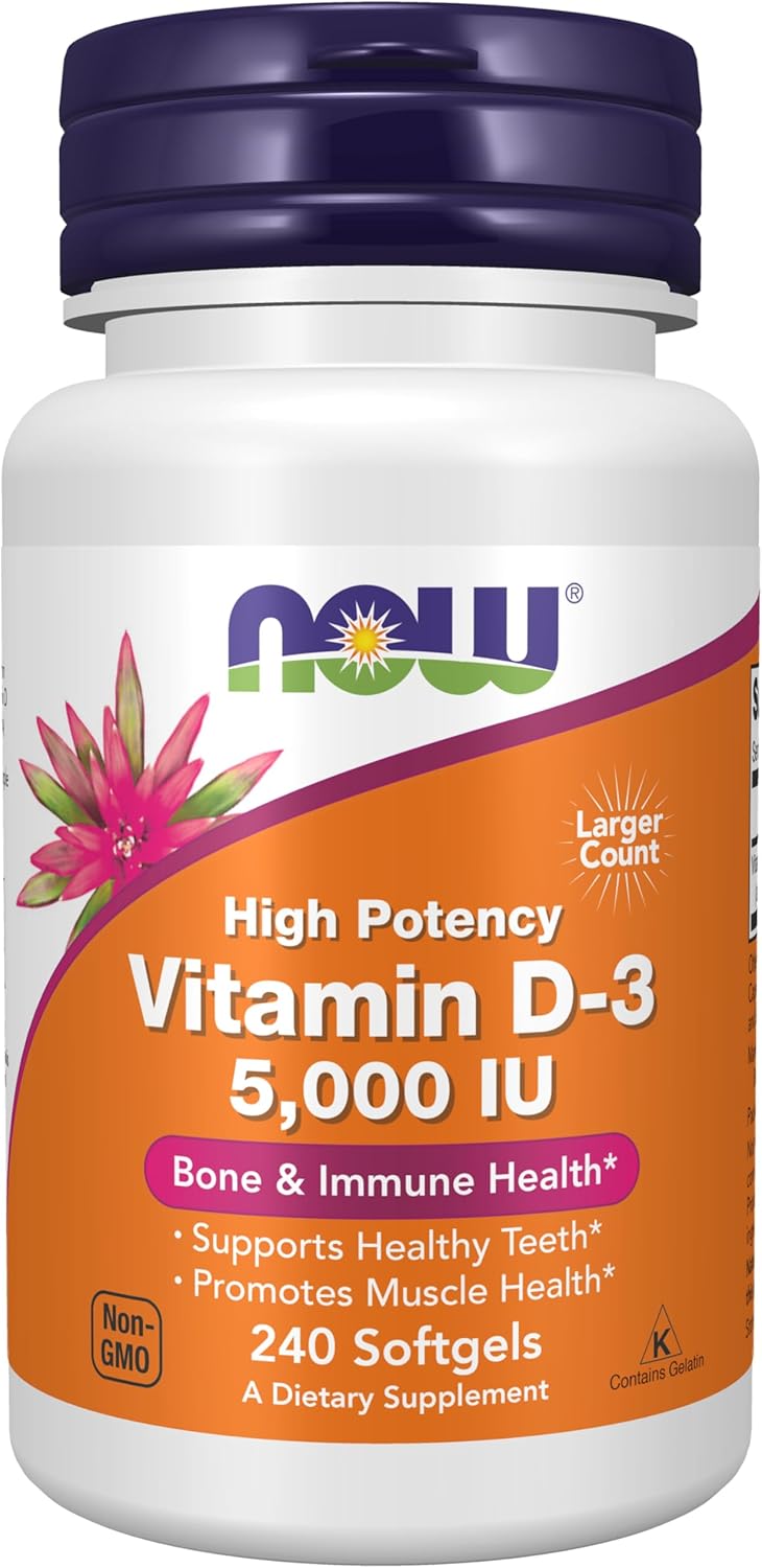 Picture of NOW Foods Supplements, Vitamin D-3 5,000 IU, High Potency, Structural Support*, 240 Softgels