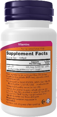 Picture of NOW Foods Supplements, Vitamin D-3 5,000 IU, High Potency, Structural Support*, 240 Softgels