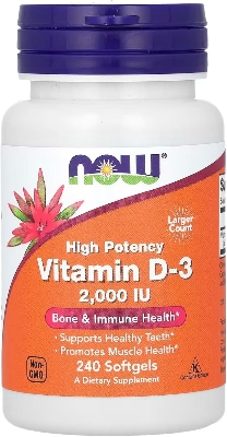 Picture of NOW Foods Supplements, Vitamin D-3 2,000 IU, High Potency, Structural Support*, 240 Softgels