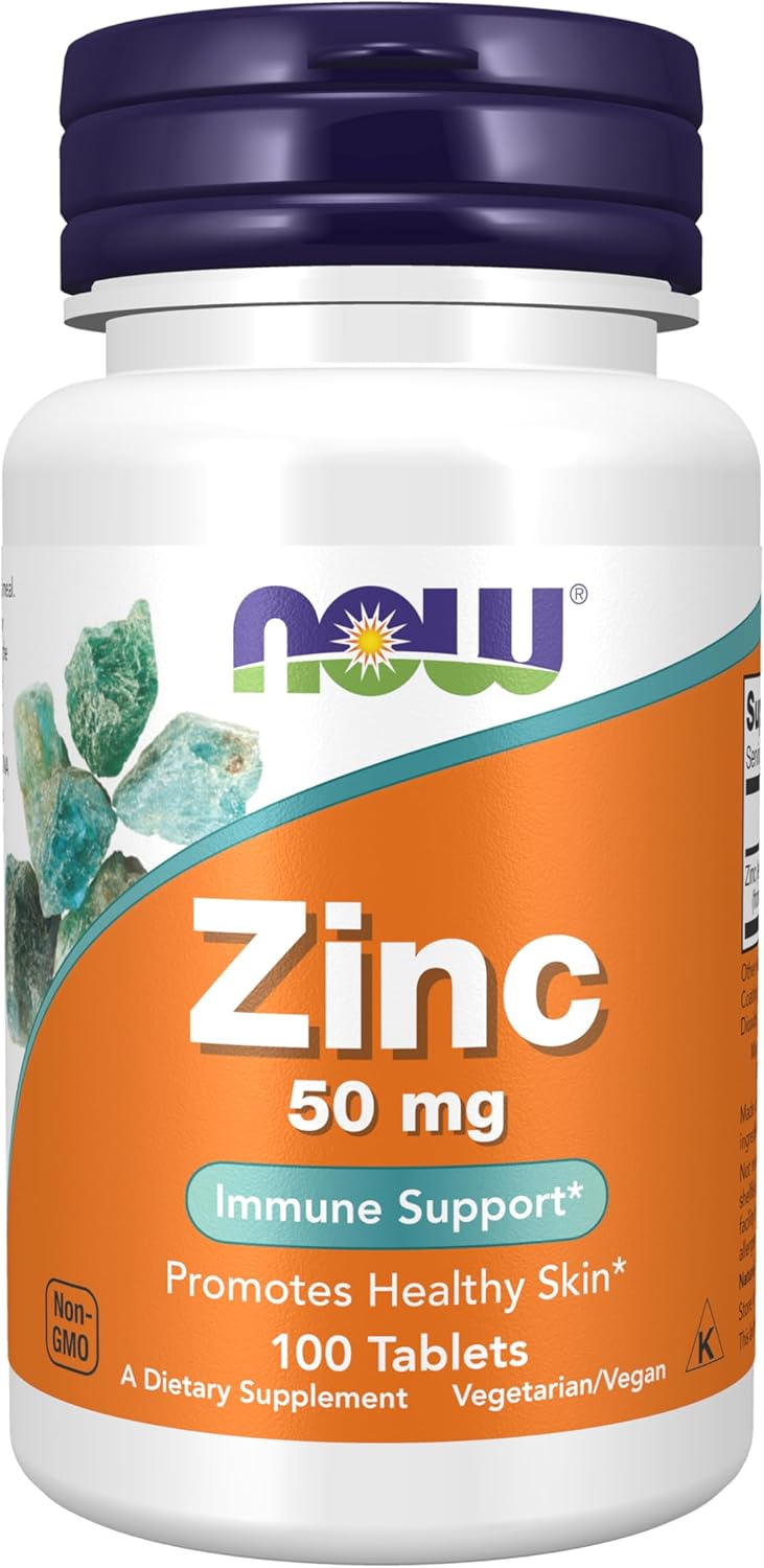 Picture of NOW Foods Supplements, Zinc (Zinc Gluconate) 50 mg, Supports Enzyme Functions*, Immune Support*, 100 Tablets