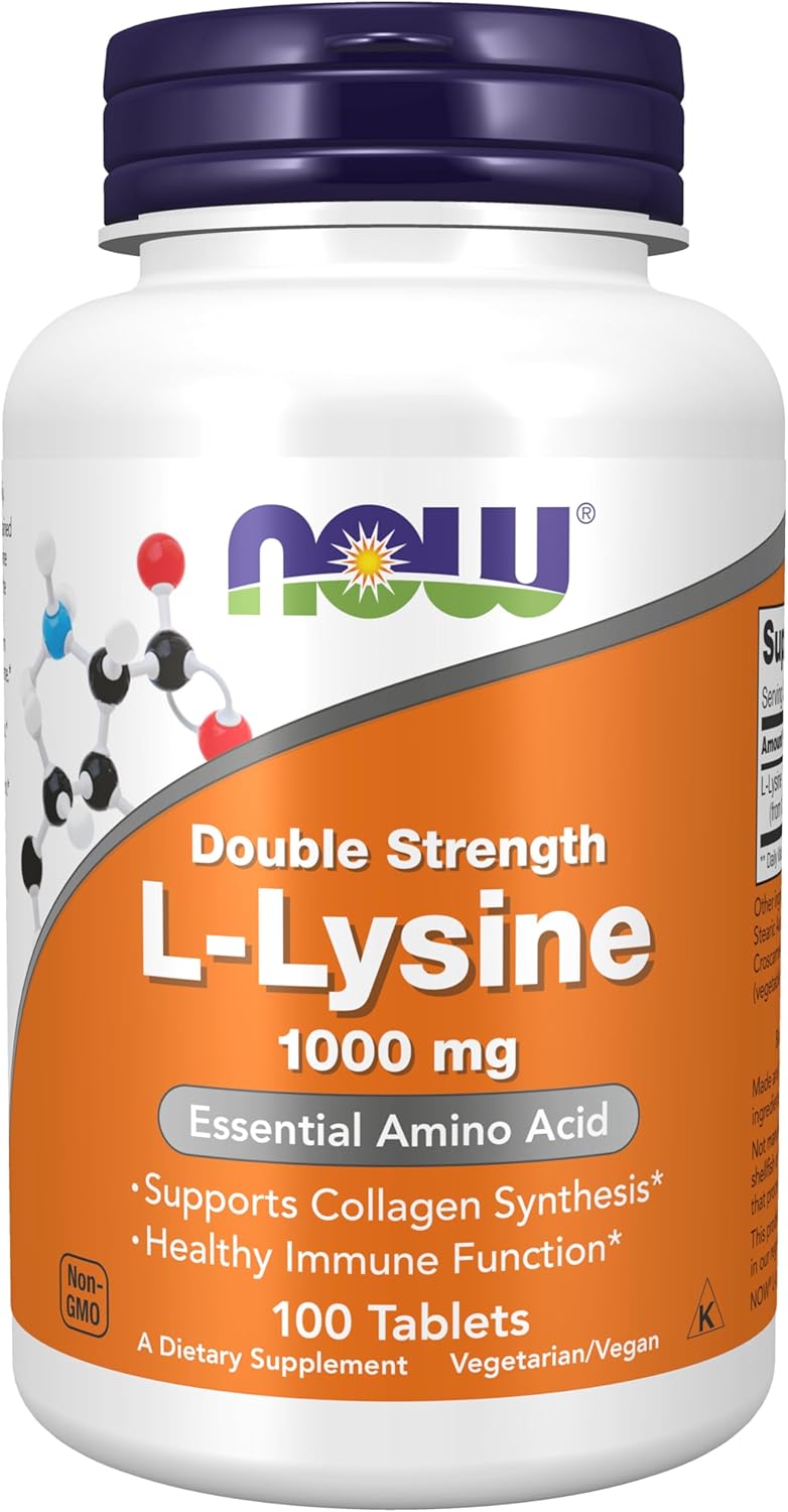 Picture of NOW Foods Supplements, (L-Lysine Hydrochloride) 1,000 mg, Double Strength, Amino Acid, 100 Tablets