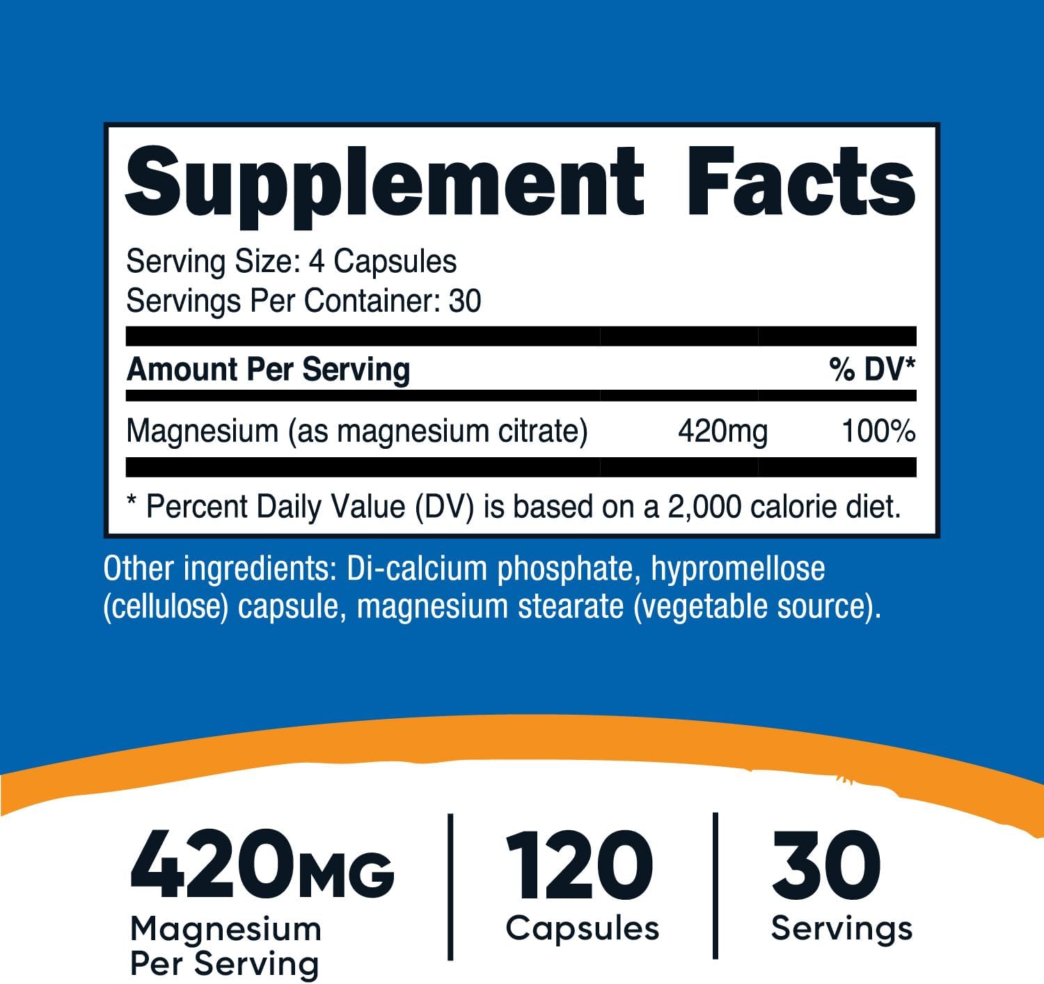 Picture of Nutricost Magnesium Citrate 420mg, 120 Veggie Capsules Gluten Free, Non-GMO Supplement