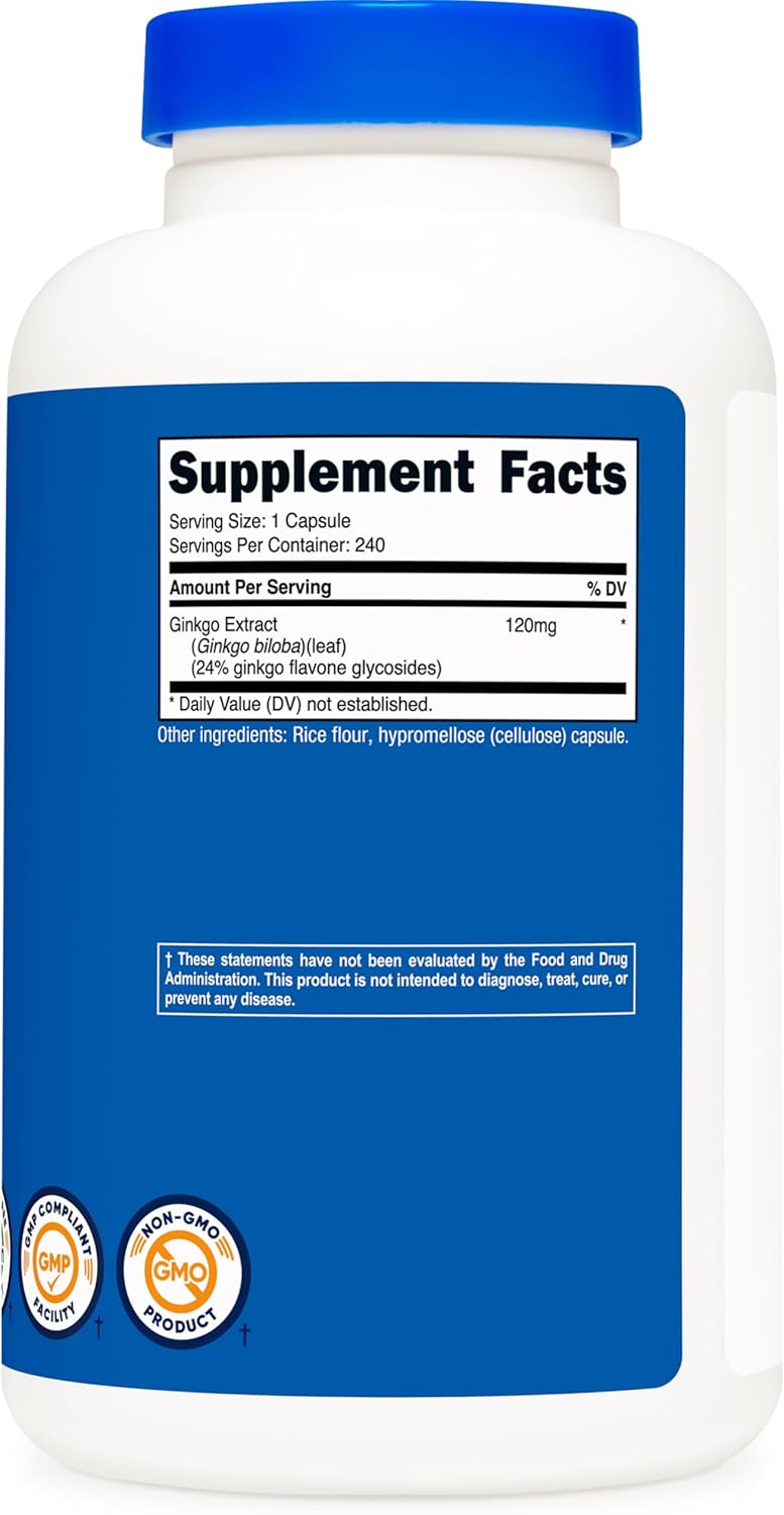 Picture of Nutricost Ginkgo Biloba 120mg, 240 Capsules - Extra Strength Ginkgo Biloba Extract - Gluten Free & Non-GMO