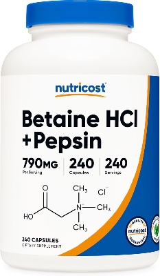 Picture of Nutricost Betaine HCl + Pepsin 790mg, 240 Capsules - Gluten Free & Non-GMO