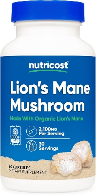 Picture of Nutricost Lion's Mane Mushroom Capsules 2100mg, 30 Servings - CCOF Certified Made with Organic, Vegetarian, Gluten Free, 700mg Per Capsule, 90 Capsules