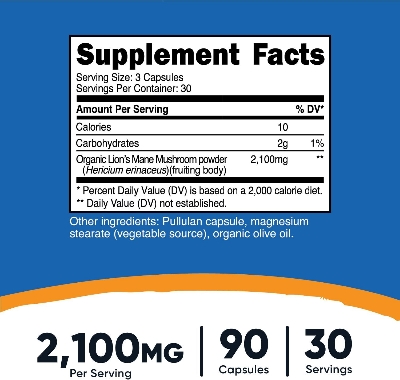 Picture of Nutricost Lion's Mane Mushroom Capsules 2100mg, 30 Servings - CCOF Certified Made with Organic, Vegetarian, Gluten Free, 700mg Per Capsule, 90 Capsules