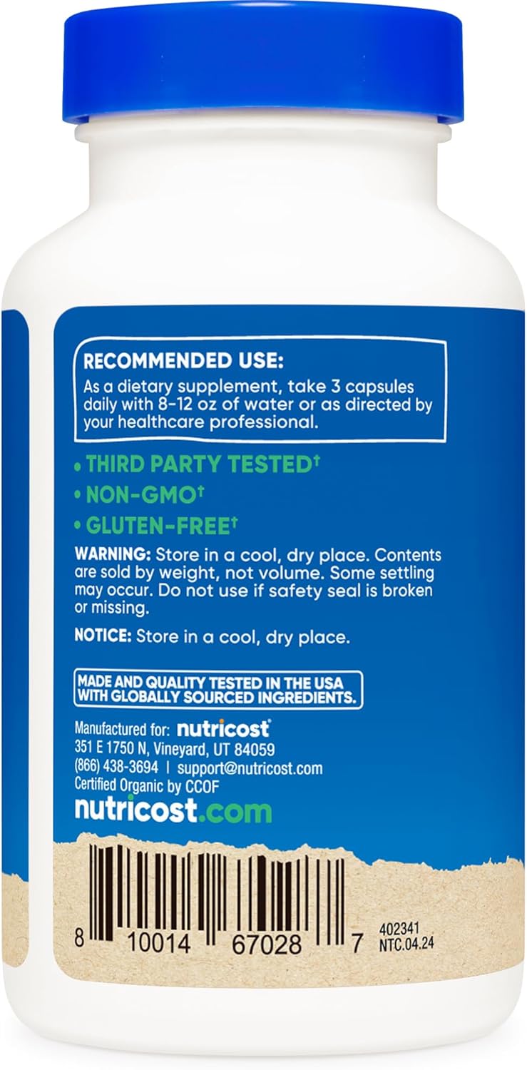 Picture of Nutricost Lion's Mane Mushroom Capsules 2100mg, 30 Servings - CCOF Certified Made with Organic, Vegetarian, Gluten Free, 700mg Per Capsule, 90 Capsules