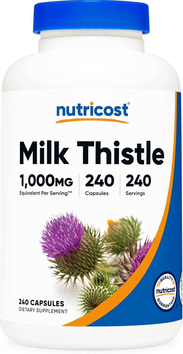 Picture of Nutricost Milk Thistle 1,000mg Equivalent, 240 Capsules - 250mg of 4:1 Extract - Vegan, Non-GMO and Gluten Free