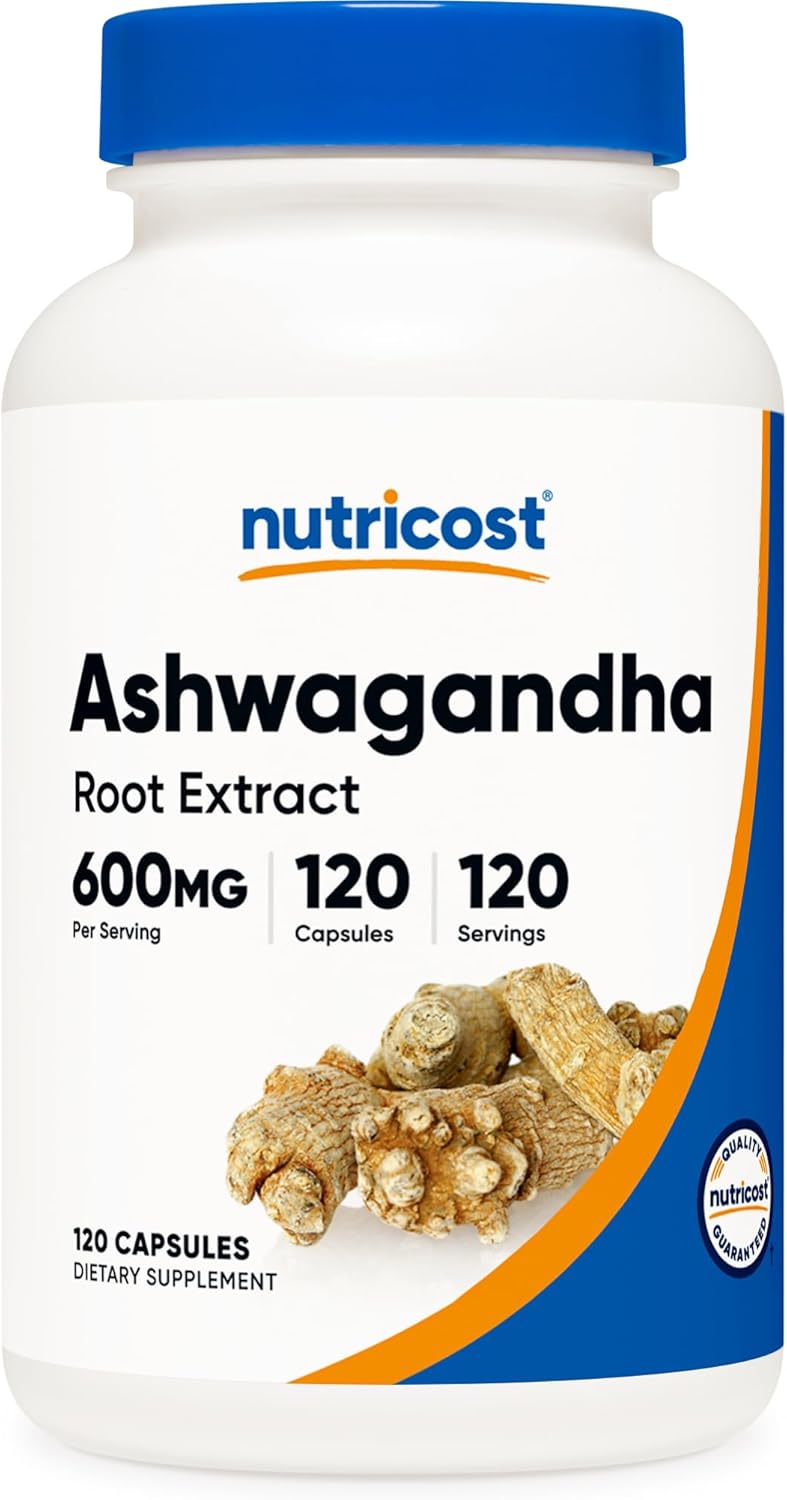 Picture of Nutricost Ashwagandha Herbal Supplement 600mg, 120 Capsules - Vegetarian, Non-GMO, Gluten Free, Ashwagandha Root