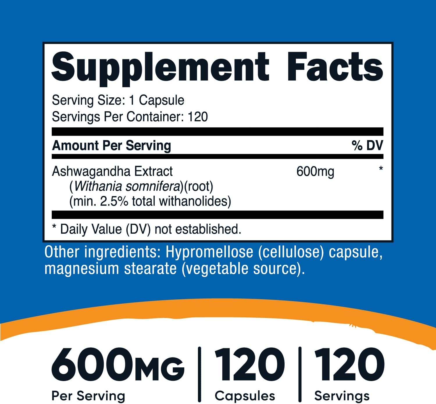 Picture of Nutricost Ashwagandha Herbal Supplement 600mg, 120 Capsules - Vegetarian, Non-GMO, Gluten Free, Ashwagandha Root