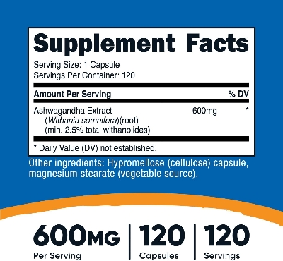 Picture of Nutricost Ashwagandha Herbal Supplement 600mg, 120 Capsules - Vegetarian, Non-GMO, Gluten Free, Ashwagandha Root