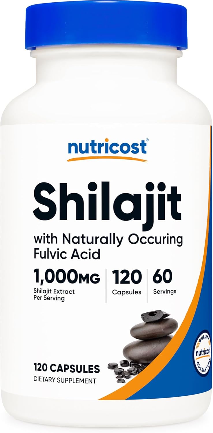 Picture of Nutricost Shilajit Capsules (1,000 mg Per Serving) (120 Capsules) - Shilajit Extract with Naturally Occuring Fulvic Acid, 60 Servings, Gluten Free, Non-GMO, Vegan Friendly Dietary Supplement