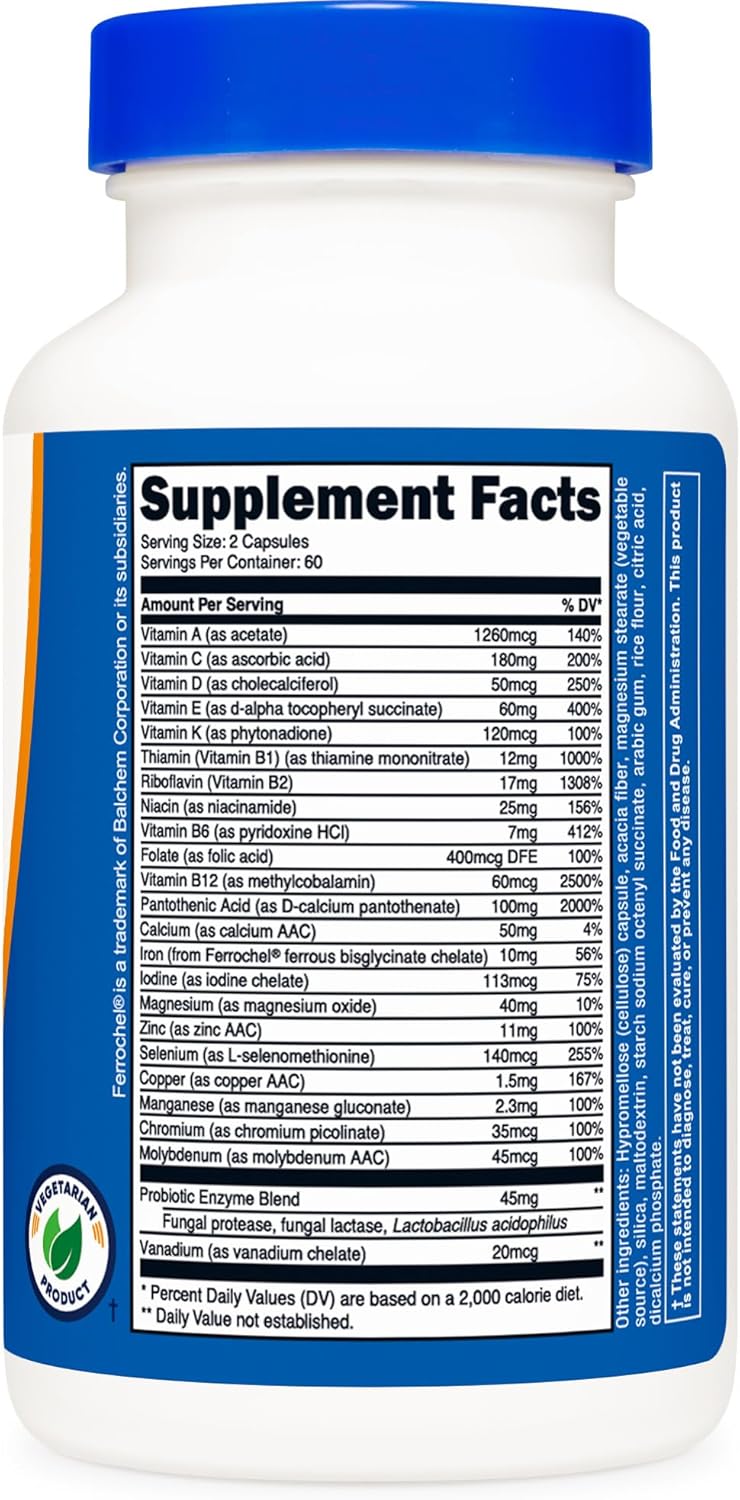 Picture of Nutricost Multivitamin with Probiotics 120 Vegetarian Capsules - Packed with Vitamins & Minerals