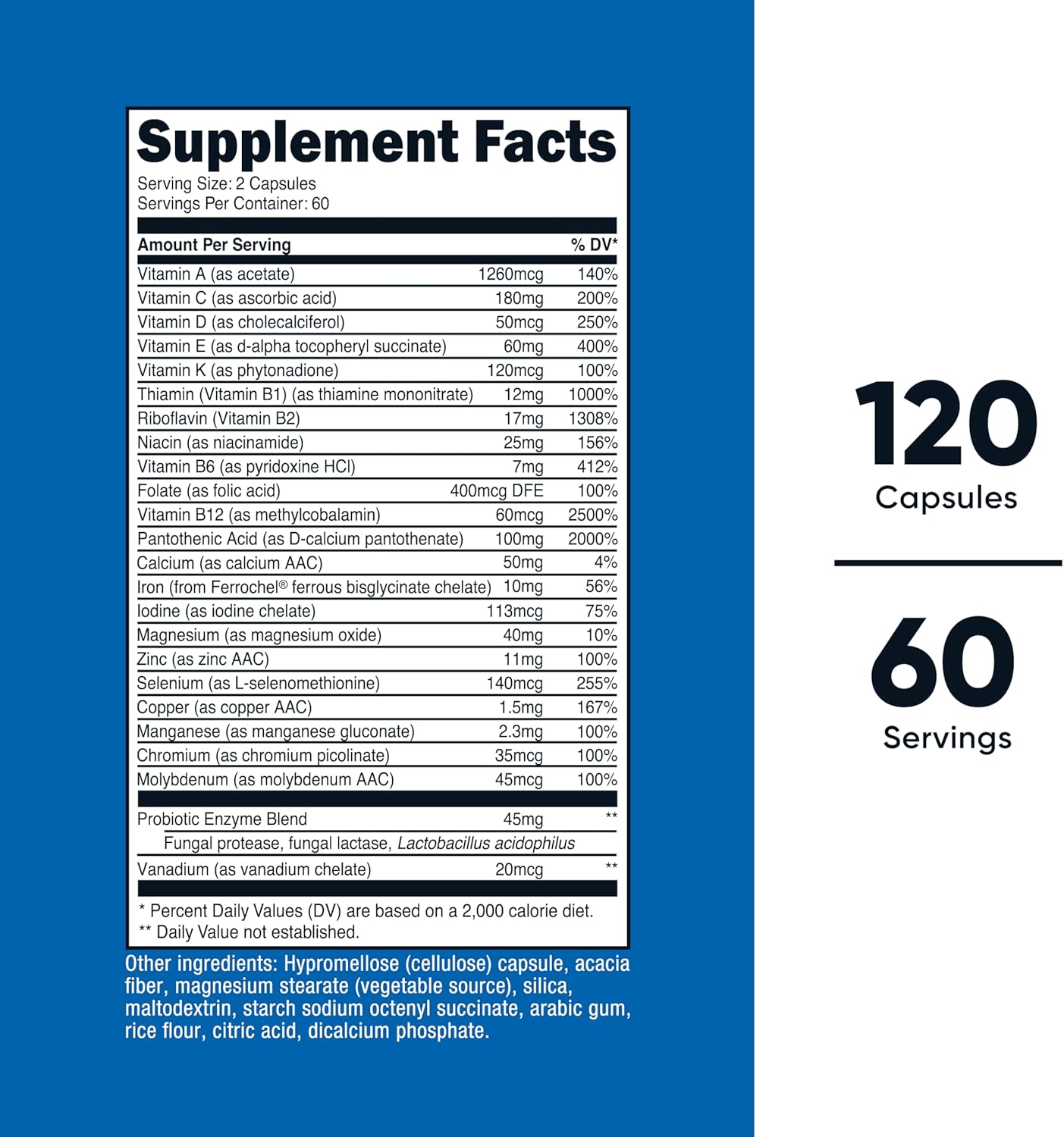 Picture of Nutricost Multivitamin with Probiotics 120 Vegetarian Capsules - Packed with Vitamins & Minerals