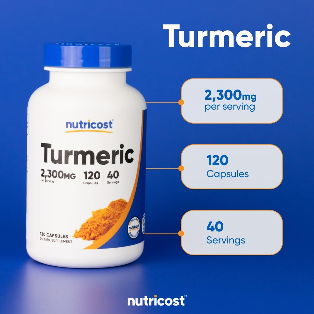 Picture of Nutricost Turmeric Curcumin with BioPerine and 95% Curcuminoids, 2300mg, 120 Capsules, Veggie Capsules, 767mg Per Cap, 40 Servings, Gluten Free, Non-GMO