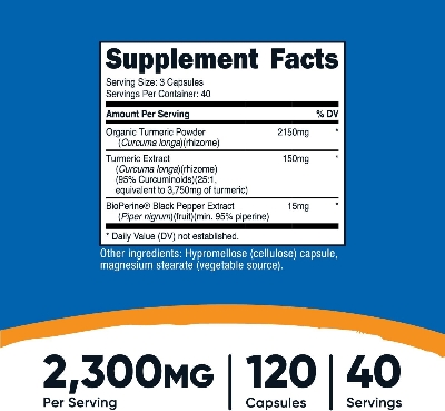 Picture of Nutricost Turmeric Curcumin with BioPerine and 95% Curcuminoids, 2300mg, 120 Capsules, Veggie Capsules, 767mg Per Cap, 40 Servings, Gluten Free, Non-GMO