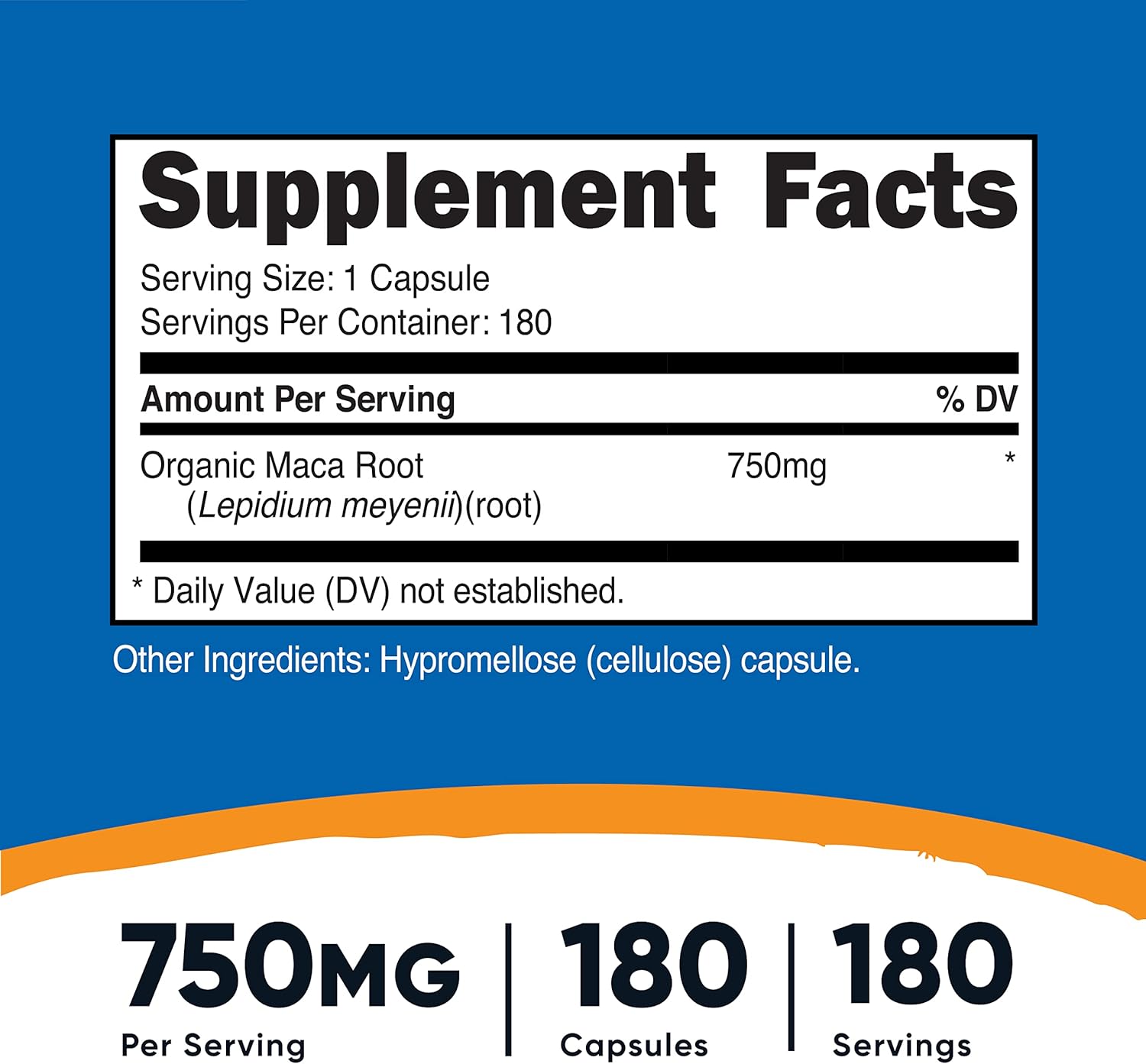 Picture of Nutricost Maca Root (Lepidium meyenii) 750mg, 180 Capsules, 180 Servings