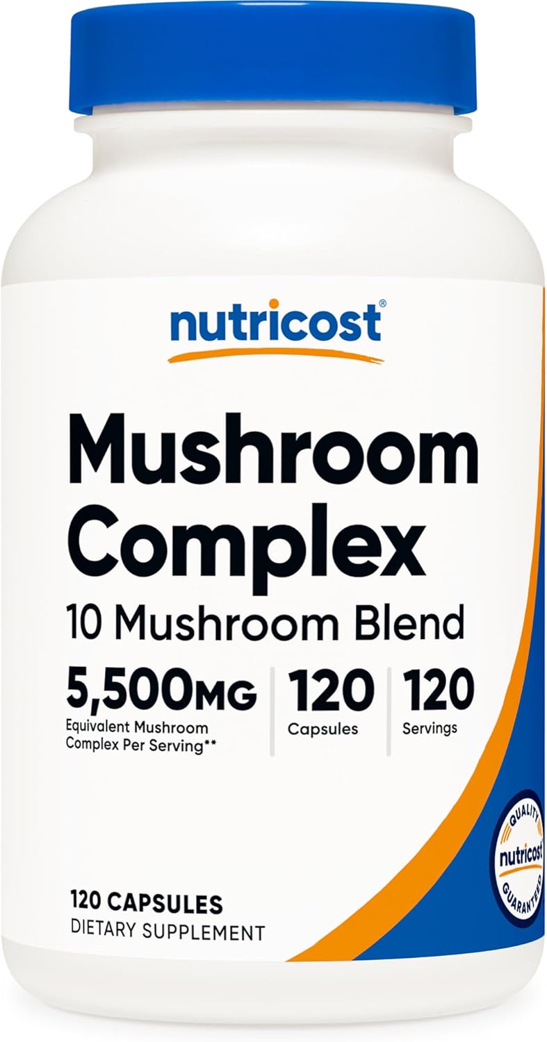 Picture of Nutricost Mushroom Complex Supplement, 120 Capsules - 10 Mushroom Blend (with Reishi, Maitake, Shiitake, Lion's Mane, and More) - Non-GMO and Gluten Free