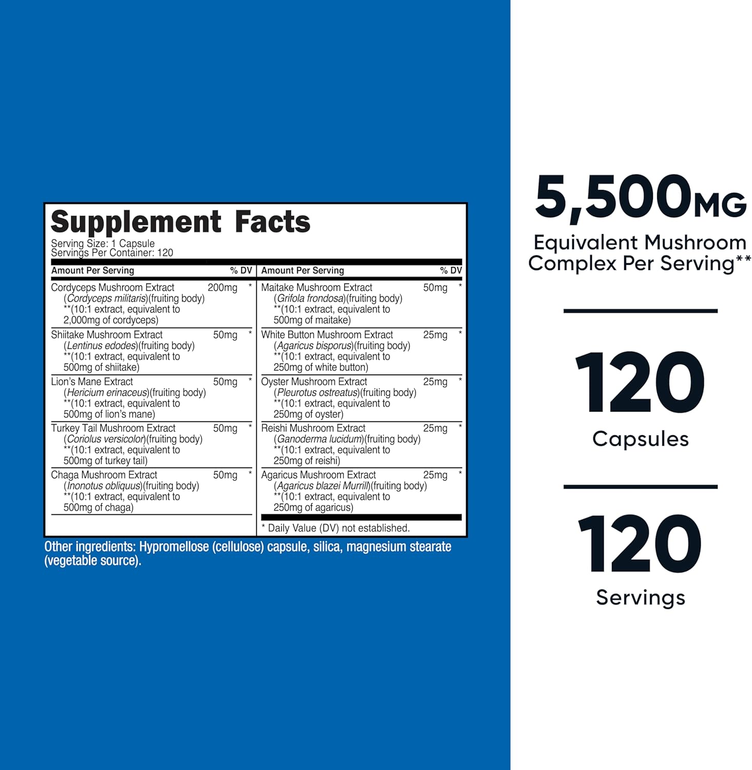 Picture of Nutricost Mushroom Complex Supplement, 120 Capsules - 10 Mushroom Blend (with Reishi, Maitake, Shiitake, Lion's Mane, and More) - Non-GMO and Gluten Free
