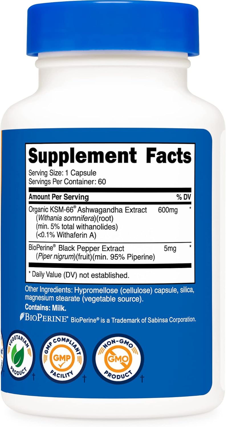 Picture of Nutricost KSM-66 Ashwagandha Root Extract 600mg, 60 Veggie Caps - 5% Withanolides - with BioPerine - Full-Spectrum Root Extract