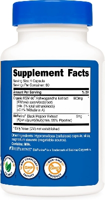 Picture of Nutricost KSM-66 Ashwagandha Root Extract 600mg, 60 Veggie Caps - 5% Withanolides - with BioPerine - Full-Spectrum Root Extract