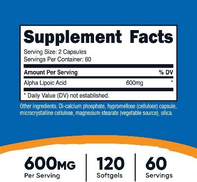 Picture of Nutricost Alpha Lipoic Acid 600mg Per Serving 120 Capsules, 60 Servings - Plant Based Caps, Non-GMO