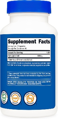 Picture of Nutricost Alpha Lipoic Acid 600mg Per Serving 120 Capsules, 60 Servings - Plant Based Caps, Non-GMO