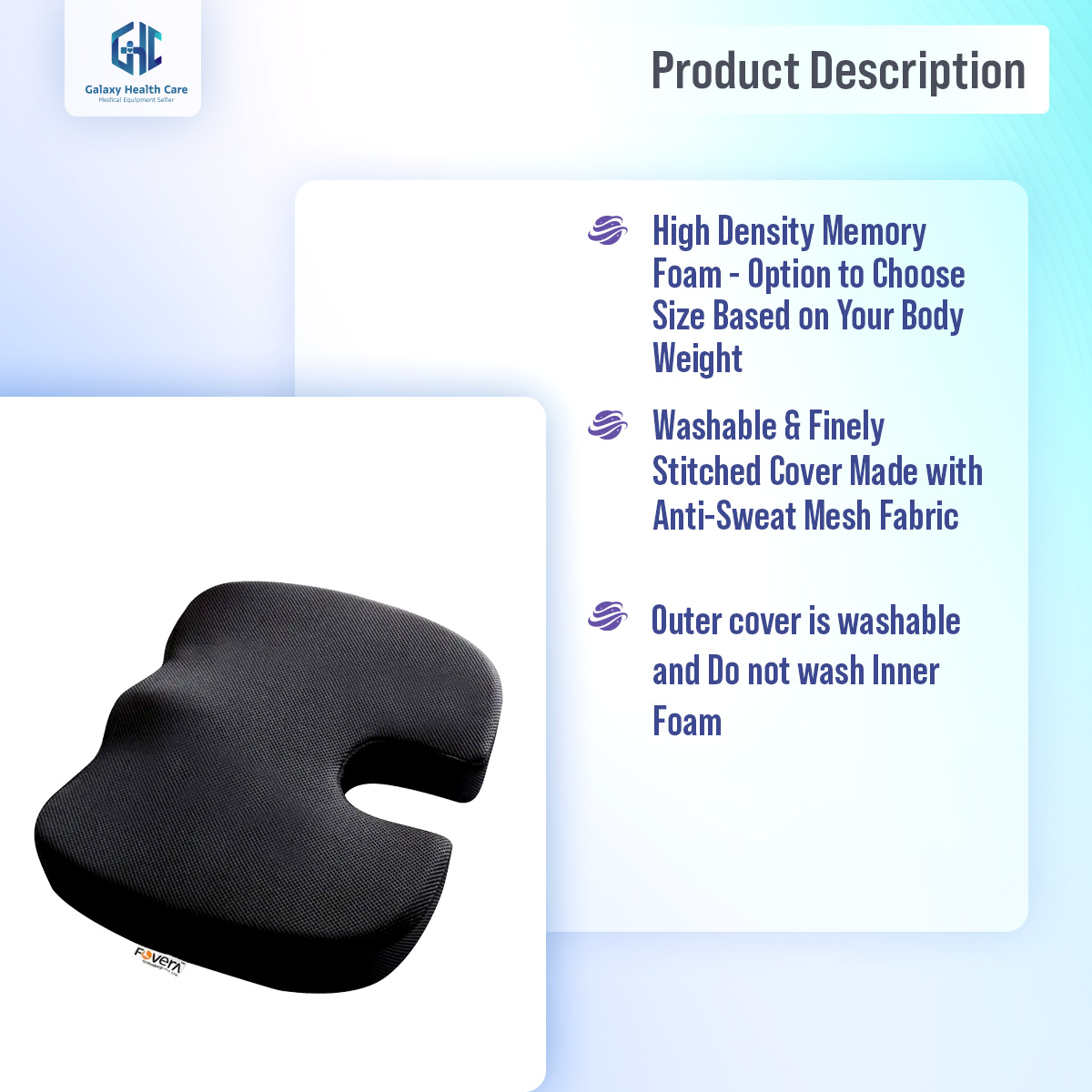 Picture of United Medicare Orthopedic Memory Foam Coccyx Seat Cushion for Tailbone Pain Relief – For Office/Home Chair
