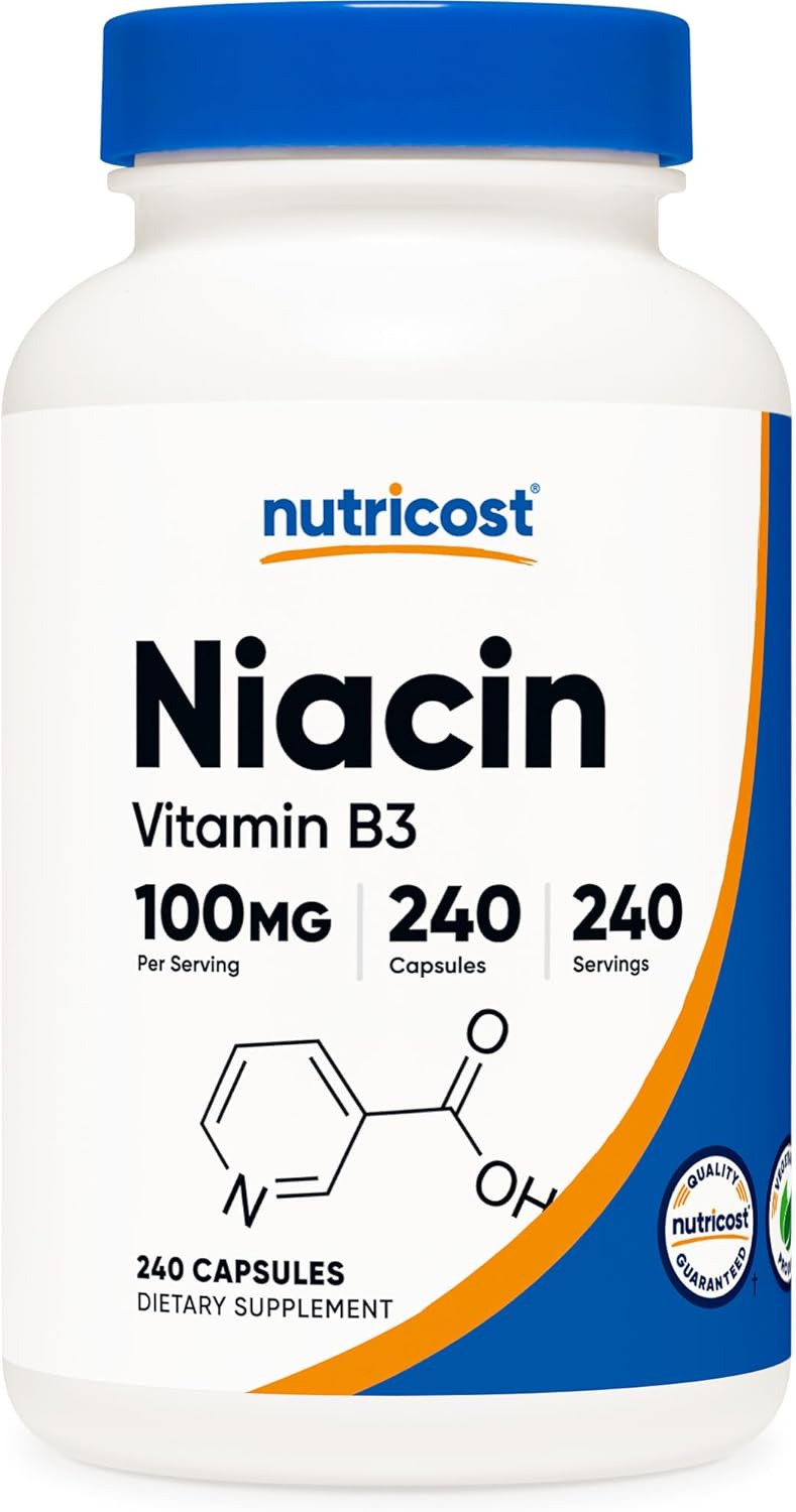 Picture of Nutricost Niacin (Vitamin B3) 100mg, 240 Capsules - with Flushing, Non-GMO, Gluten Free