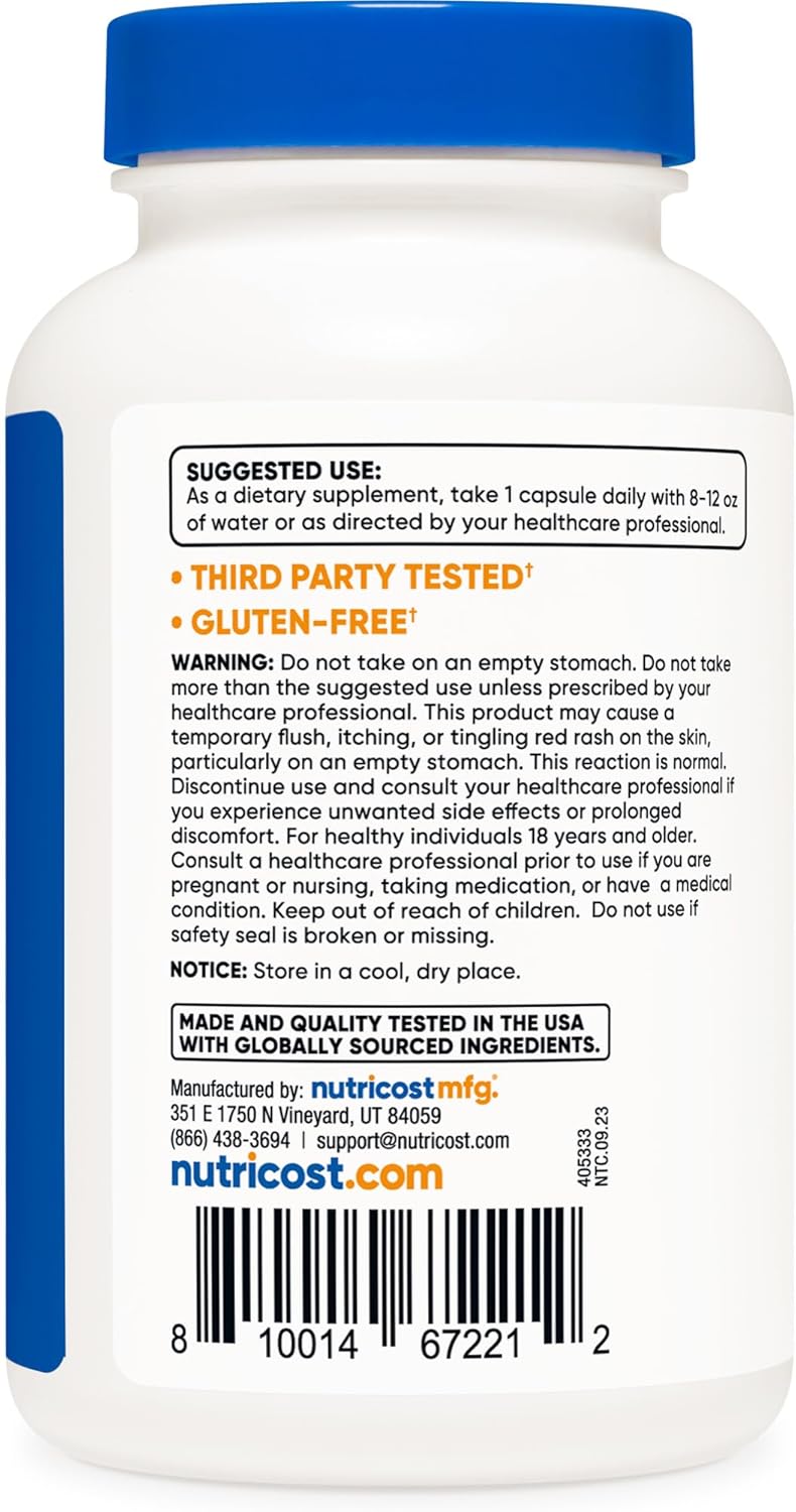 Picture of Nutricost Niacin (Vitamin B3) 100mg, 240 Capsules - with Flushing, Non-GMO, Gluten Free