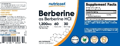 Picture of Nutricost Berberine HCl 600mg, 60 Vegetarian Capsules - Gluten Free & Non-GMO