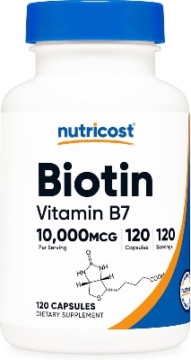 Picture of Nutricost Biotin (Vitamin B7) 10,000mcg (10mg), 120 Capsules - Vegan, Gluten Free, Non-GMO