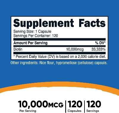 Picture of Nutricost Biotin (Vitamin B7) 10,000mcg (10mg), 120 Capsules - Vegan, Gluten Free, Non-GMO