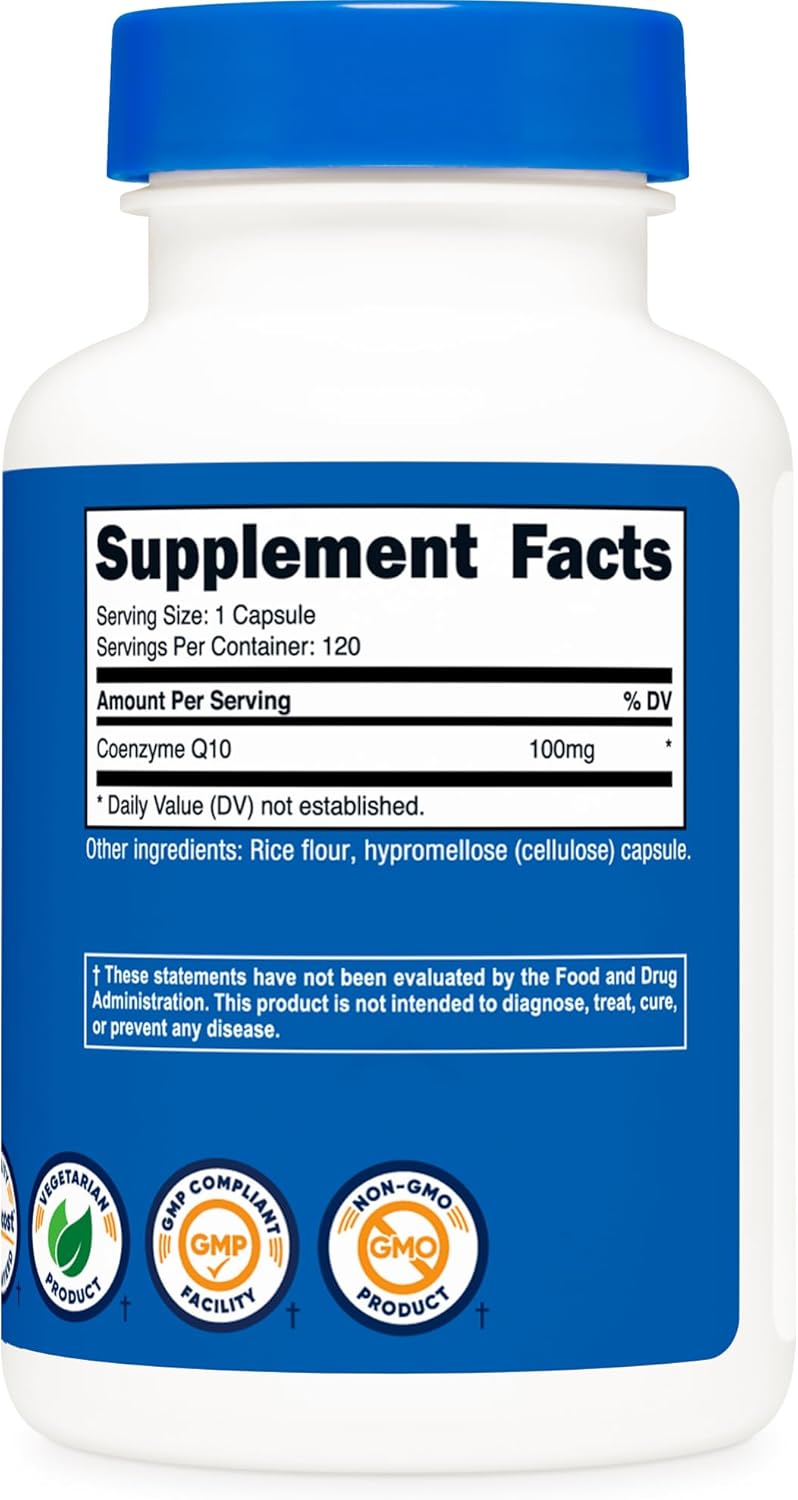 Picture of Nutricost CoQ10 100mg, 120 Vegetarian Capsules, 120 Servings - High Absorption, Vegetarian, Non-GMO, Coenzyme Q10