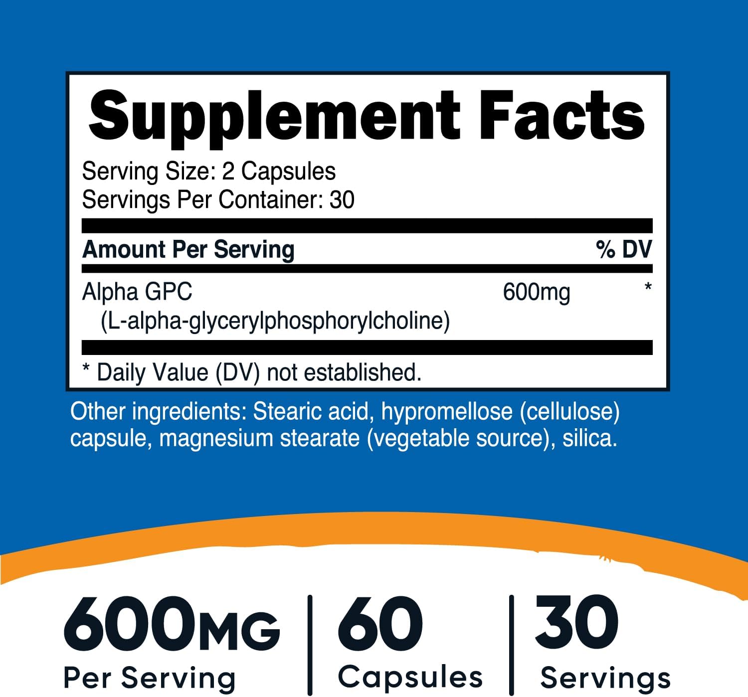 Picture of Nutricost Alpha GPC 600mg, 60 Vegetarian Capsules - Non-GMO and Gluten Free, 300mg Per Capsule