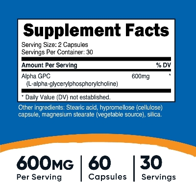 Picture of Nutricost Alpha GPC 600mg, 60 Vegetarian Capsules - Non-GMO and Gluten Free, 300mg Per Capsule