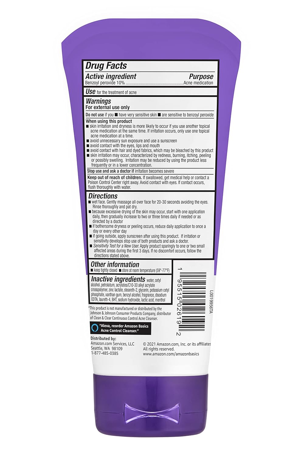 Picture of Amazon Basics Acne Cleanser Face Wash - Daily Control, Maximum Strength 10% Benzoyl Peroxide, 5 Ounce