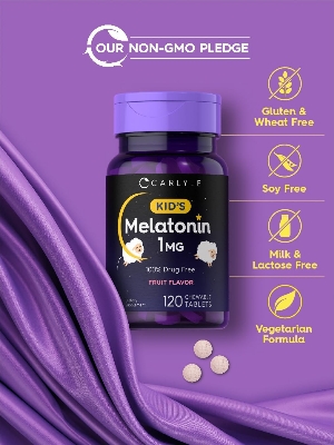 Picture of Carlyle Kids Melatonin 1mg | 120 Chewable Tablets | Fruit Flavor | Vegetarian Supplement | Non-GMO, Gluten Free Formula