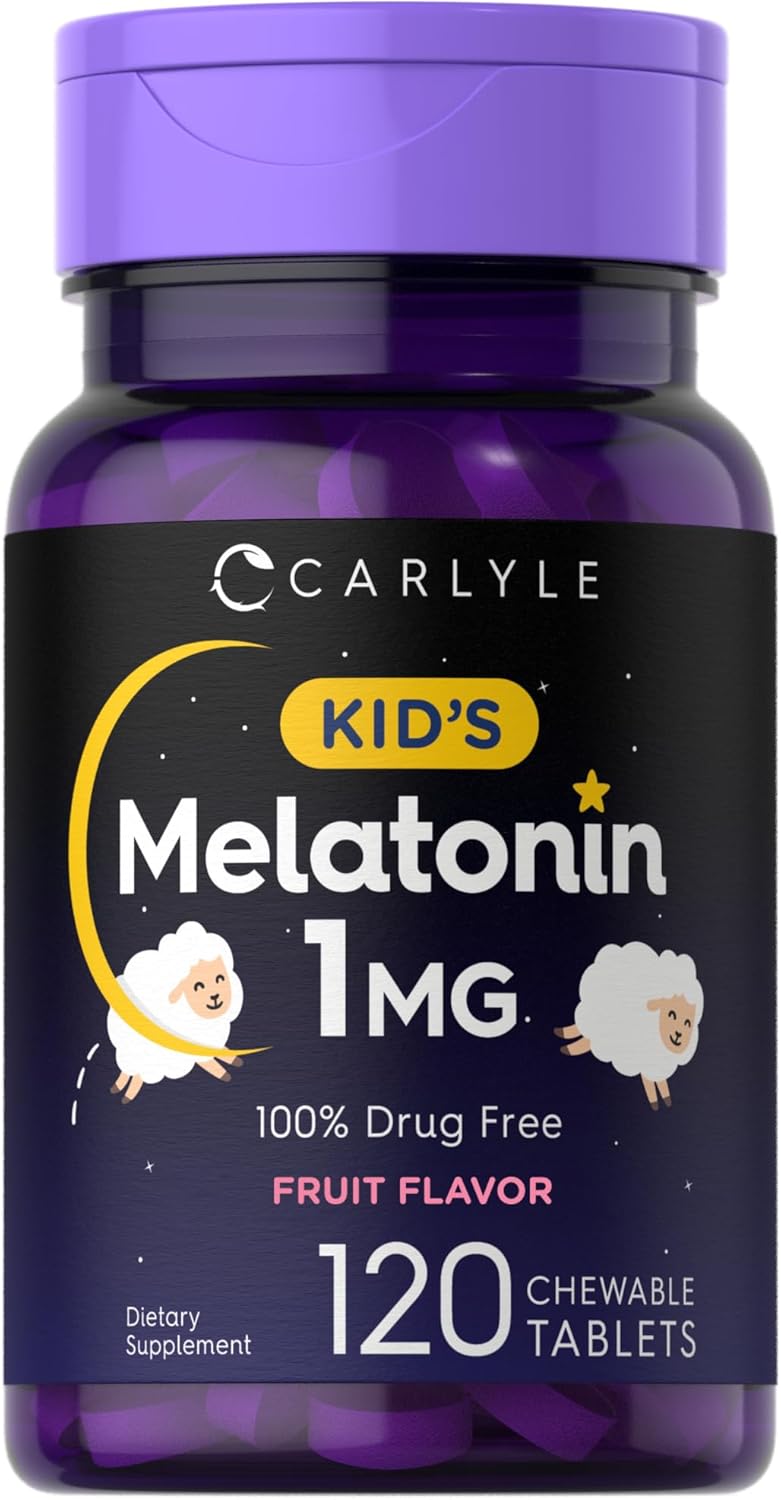 Picture of Carlyle Kids Melatonin 1mg | 120 Chewable Tablets | Fruit Flavor | Vegetarian Supplement | Non-GMO, Gluten Free Formula