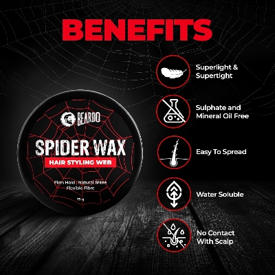 Picture of Beardo Spider Wax Hair Styling Web 75g | Web Effect, Texture, Volume, Sculpting, Flexible Hair Wax | Strong Hold, Natural Shine | Long-lasting Hair Fibre