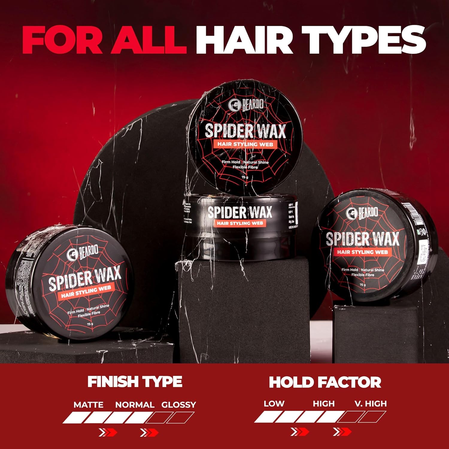 Picture of Beardo Spider Wax Hair Styling Web 75g | Web Effect, Texture, Volume, Sculpting, Flexible Hair Wax | Strong Hold, Natural Shine | Long-lasting Hair Fibre