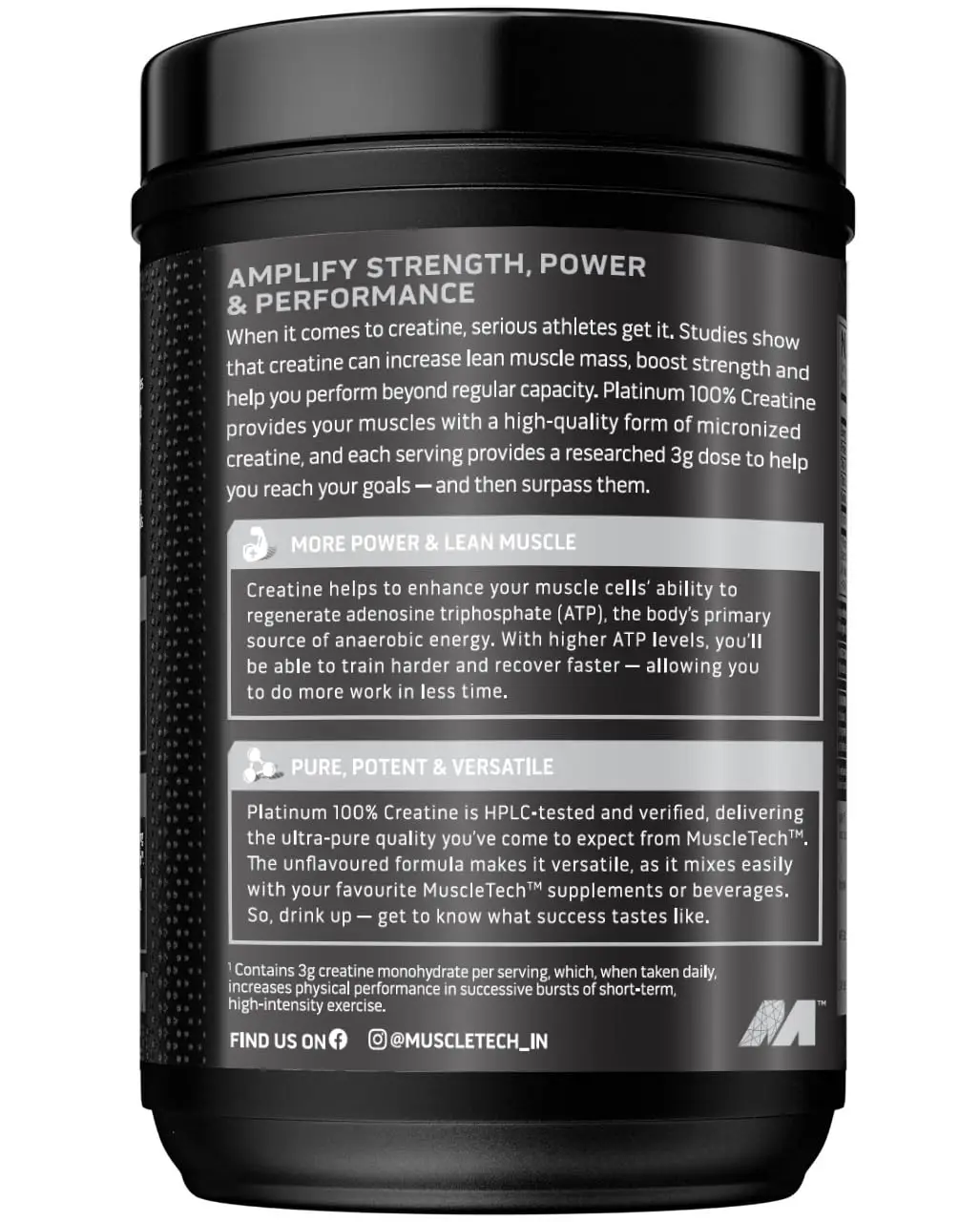 Picture of Muscletech Platinum 100% Creatine Powder (Unflavoured - 100 Gram, 33 Serves), Scientifically Researched to Build Muscle - Increase Muscle Power, Boost Strength & Enhance Performance