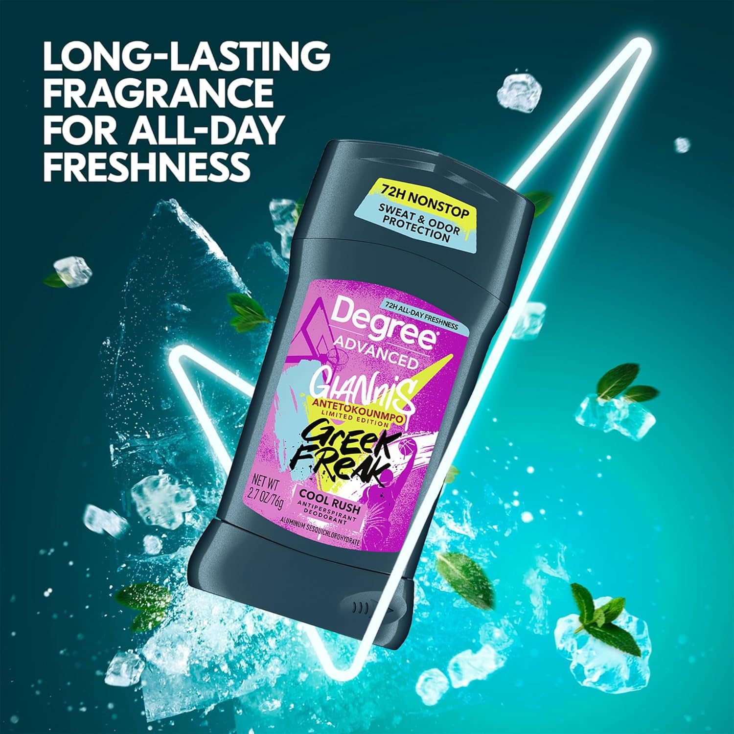 Picture of Degree Men’s Antiperspirant Deodorant,Degree Men’s Antiperspirant Deodorant, Cool Rush, Giannis Antetokounmpo “Greek Freak” Limited Edition, 72H Sweat & Odor Protection, 2.7 Oz Ea