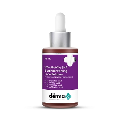 Picture of The Derma Co 15% AHA + 1% BHA Beginner Repairing, Radiant Skin, Exfoliating, Removes Impurities Face Peeling Solution for 10-Minute Weekly Exfoliation - 30ml(dermaco)