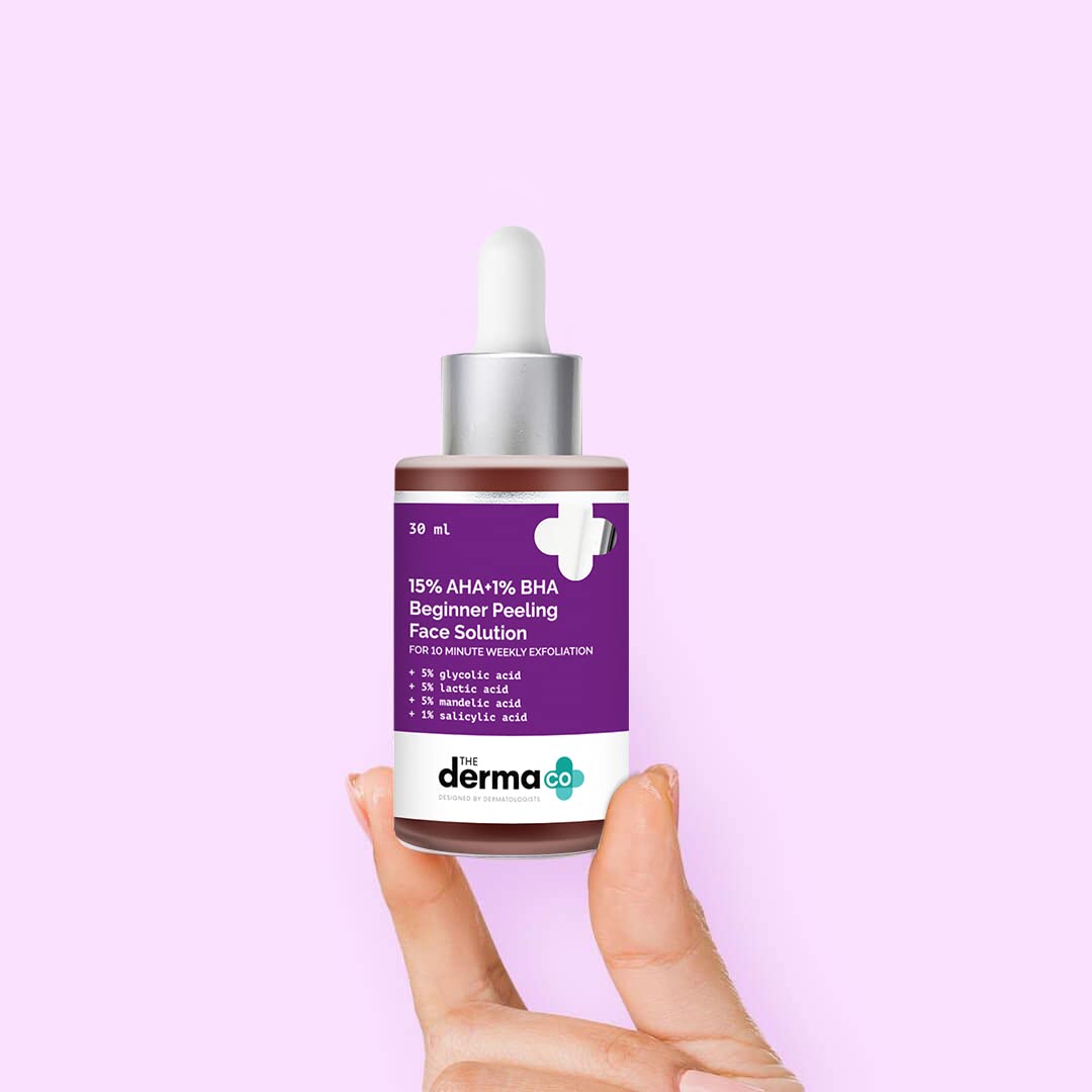 Picture of The Derma Co 15% AHA + 1% BHA Beginner Repairing, Radiant Skin, Exfoliating, Removes Impurities Face Peeling Solution for 10-Minute Weekly Exfoliation - 30ml(dermaco)