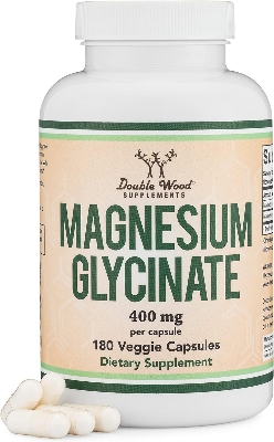Picture of Magnesium Glycinate 400mg, 180 Capsules (Vegan Safe, Third Party Tested, Gluten Free, Non-GMO) High Absorption Magnesium by Double Wood Supplements